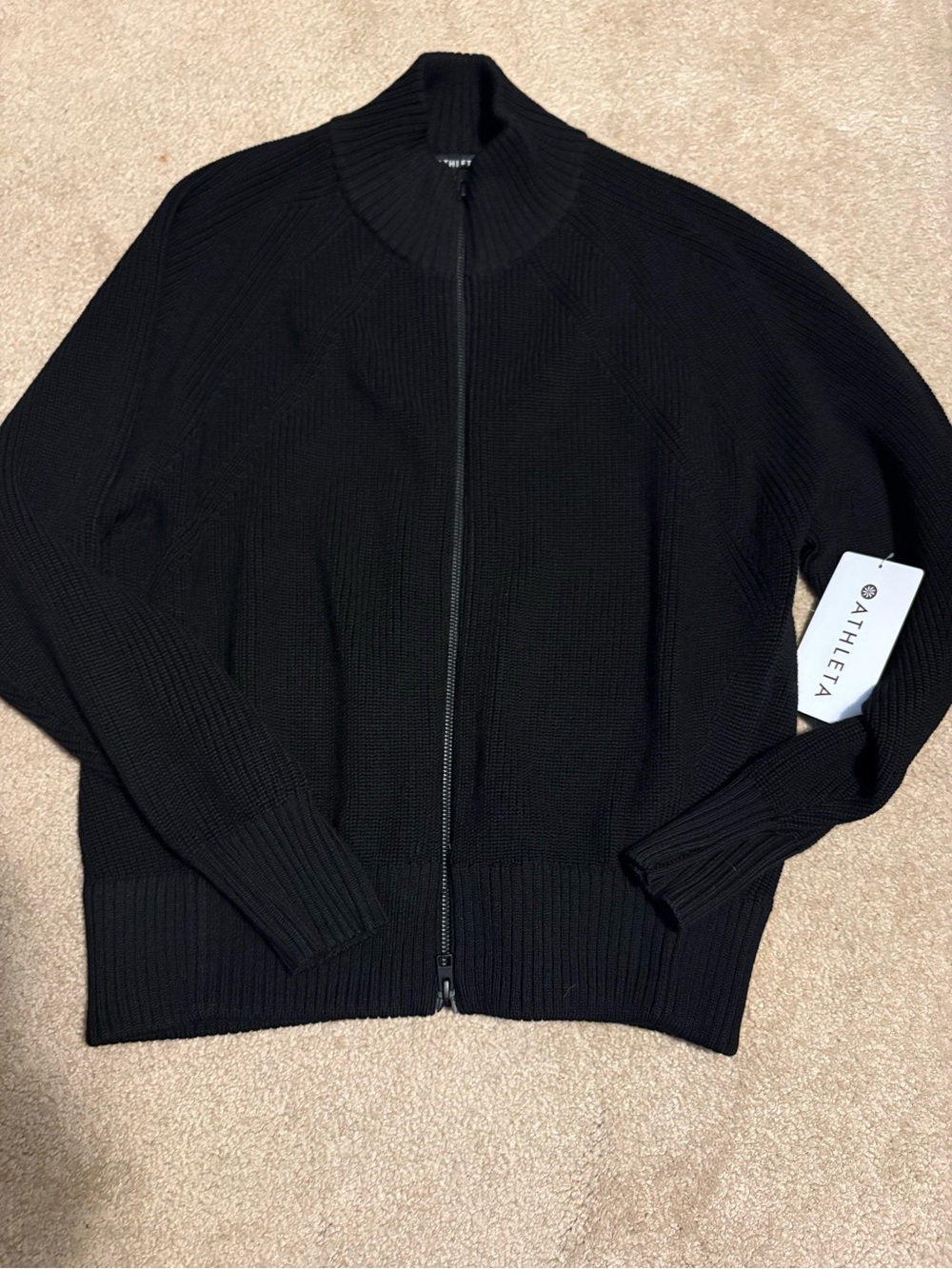 Athleta Black Women's Zip-Up Ribbed Knit Sweater - Picture 2 of 3